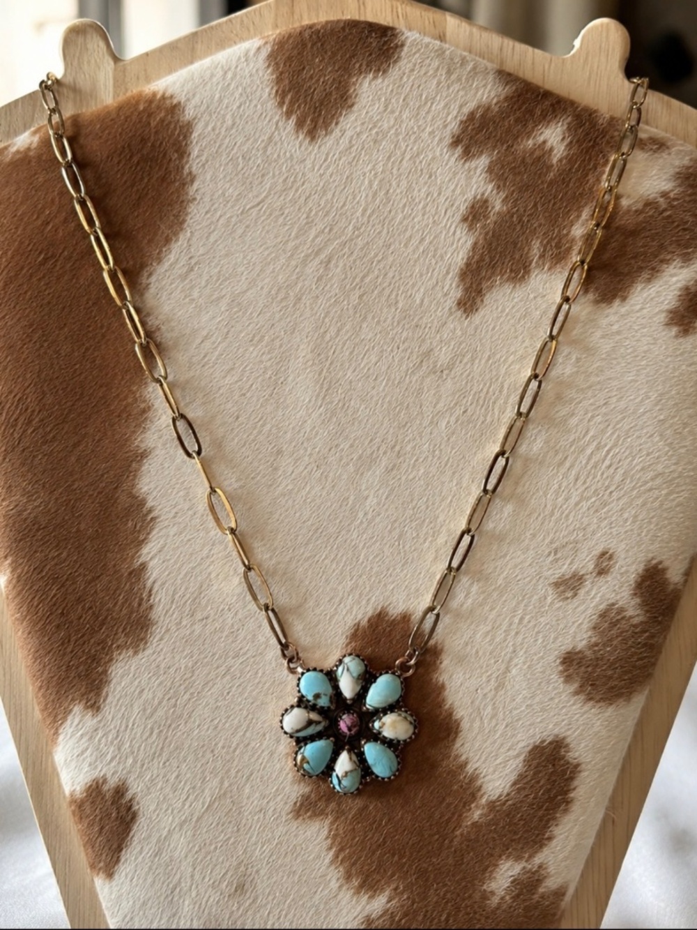 Copper and Turquoise on a beautiful paper clip chain